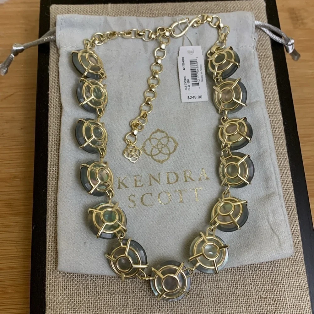 Kendra Scott NWT Jolie Gray Illusion 14K Gold-Plated Statement Necklace +Pouch